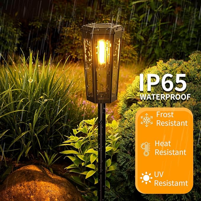 KINKAI Solar Walkway Lights Outdoor - 8 Pack Classic Pathway Light Waterproof Driveway Lamps Landscape Lighting with Filament Bulb for Outside Garden Lawn Patio Sidewalk Yard (Warm Light)