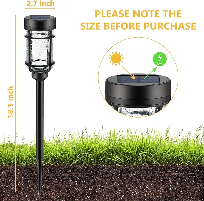 Solar Pathway Lights 8 Pack, Color Changing+Warm White LED Solar Lights Outdoor, Waterproof Solar Crackle Glass Stake Lights for Garden Path Walkway Backyard Lawn Landscape Decoration