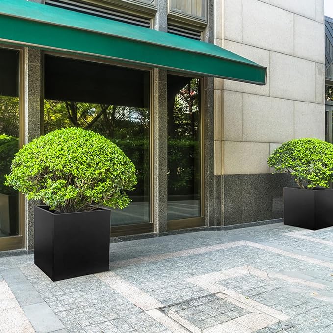 Galvanized Steel Planter Box Black Metal Planter Large Square Indoor Outdoor Planters Cube Steel Heavy Duty Flower Pot 26Inch Powder Coating Modern Commercial Residential for Patio, Deck, Yard, Garden