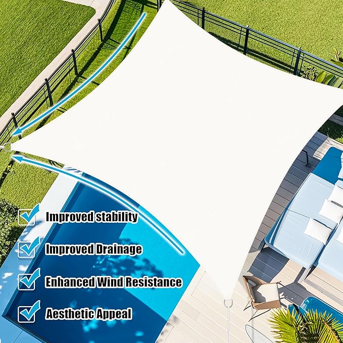 Amagenix Sun Shade Sail 6'X15' Curved Edge Outdoor Shade Canopy White Breathable 95% UV Block Shade Cloth for Patio Garden Backyard (We Make Custom Size)