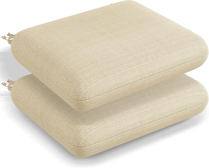 Codi Outdoor Seat Cushions for Patio Furniture 22x22 Inch, Waterproof Chair Cushion with Textured Fabric, Handles & Adjustable Straps, Fade Resistant - Set of 2, Beige