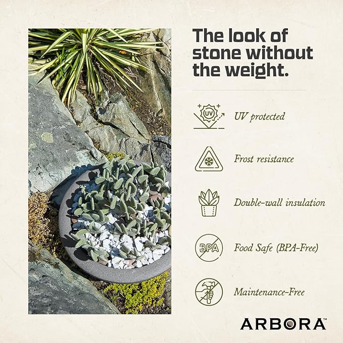 ARBORA 26" Santorini Bowl Polyresin Indoor and Outdoor Planter with Stone Blend Concrete Gray Finish - Durable, Weatherproof, Lightweight, Large Plant Pot for Patio, Garden, Deck, Entryway