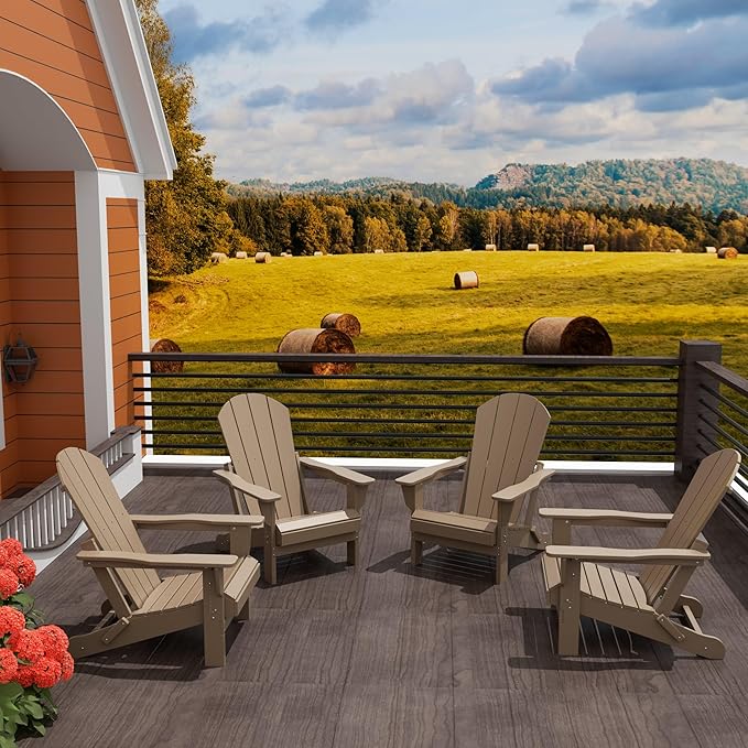 Westin Outdoors Laguna WO Home Furniture Adirondack Chair 4 PC Set Classic Outdoor Patio Folding Chair for Bon Fire Pit Lawn Backyard Beach Plastic Weather-Resistant (WeatherWood)