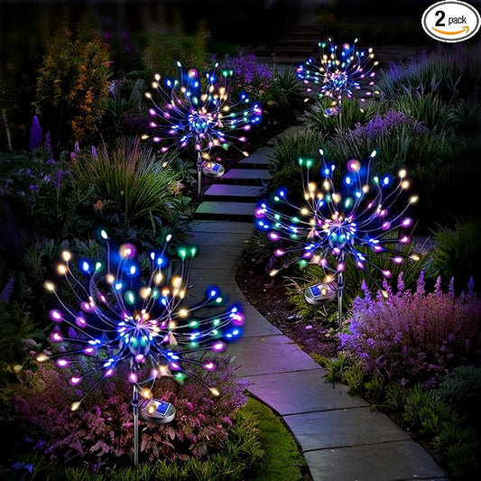Anordsem Solar Lights Outdoor Waterproof: Garden Light Solar Powered for Yard Outside - Fireworks Lamp Colorful Lighting Patio Decor 4 Pack - LED Sparkler DIY Decorating Gifts for Women Gardener