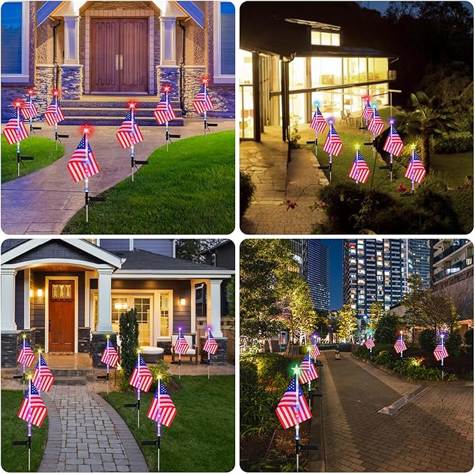 4PCS American Flag Lights 4th of July Solar Patriotic Lawn Light, Garden Stake Light LED Landscape Light Pathway Light for Independence Day Memorial Day Decor(Color Changing-Star)