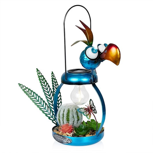 Alpine Corporation LYT290SLR-HH Solar-Powered Metal Flamingo with Garden Enclosed LED Light, Solar Patio Decor, 16''H, Blue