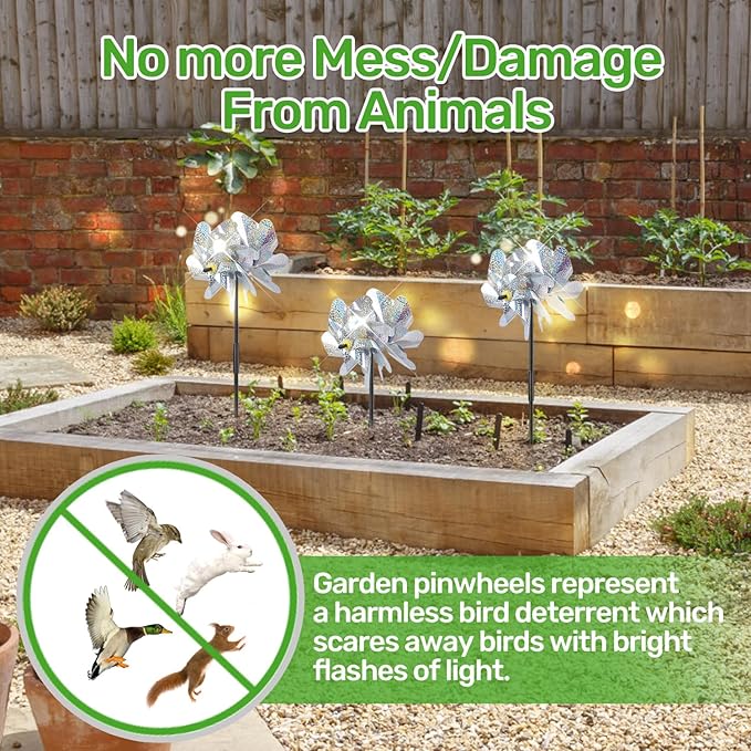 BATTIFE 6 Sets Pinwheels for Yard and Garden, Double Sides Reflective Bird Deterrent Pinwheel, Large Silver Outdoor Sparkly Wind Spinner, Pin Wheels for Lawn and Patio…