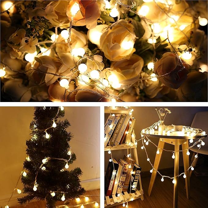 Globe String Lights Plug in 65.6 Feet 150 led,8 Modes Fairy String Lights,Indoor String Lights for Bedroom,Classroom,Outdoor String Lights for Patio,Garden,Party,Wedding-Warm White