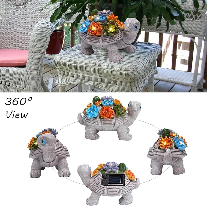 Solar Garden Turtle Statues 7 LED Lights Outdoor Decor Turtle with Succulent Resin Sculpture Patio Porch Balcony Yard Lawn Art Decor Birthday Gifts for Women Mom Grandma Housewarming Gifts