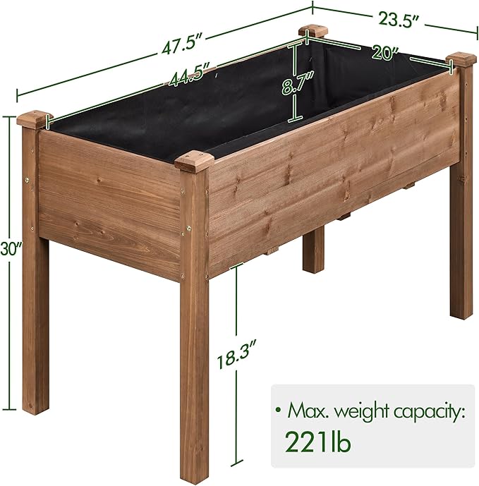 Yaheetech 1pc Raised Garden Bed 48x24x30in Elevated Wooden Horticulture Planter Box with Legs Standing Growing Bed for Gardening/Backyard/Patio/Balcony, Dark Brown