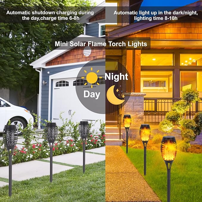Solar Lights Outdoor, 6Pack Solar Torch Light with Flickering Flame for Garden Decor, Waterproof Outdoor Lighting Landscape, LED Flame Torches for Outside Patio Pathway Yard Decorations