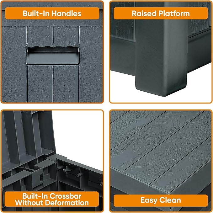 51 Gallon Resin Deck Box, Outdoor Storage Box Waterproof for Patio, Garden, Pool, and Deck, Storage Solution for Cushions, Tools, Delivery Packages, Grey