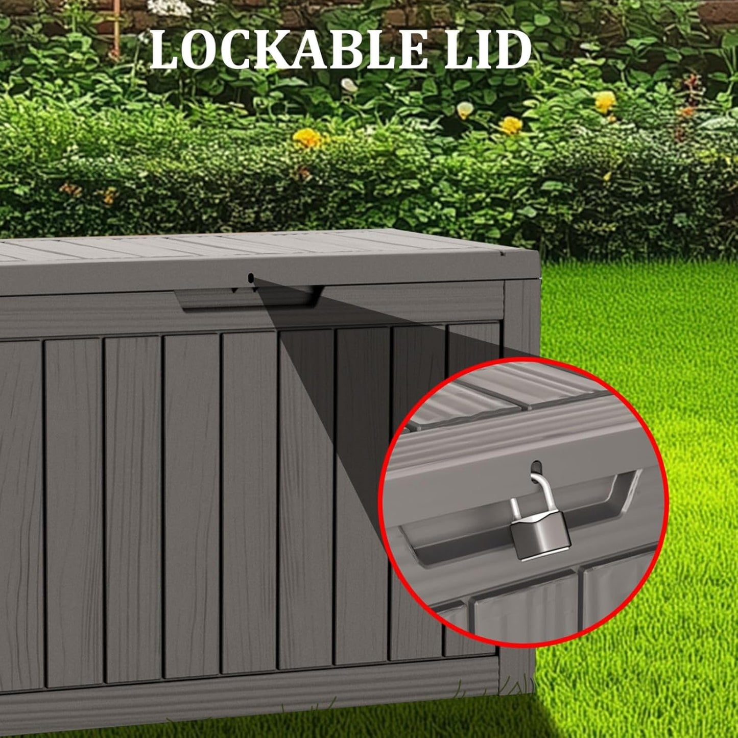 80 Gallon Waterproof Deck Box, Lockable Resin Storage Box for Patio Furniture Cushions Garden Tools and Outdoor Delivery Storage, Coffee