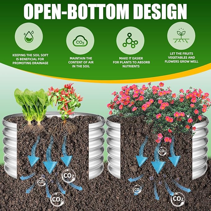 17" Tall Elevated Round Metal Rised Garden Bed- 2.7'x2.7' in Size and 0.8MM Thick Durable Planter Box for Vegetables Flowers Succulent at Patio/Garden Outdoor (Silver, 2.7FT Diameter)