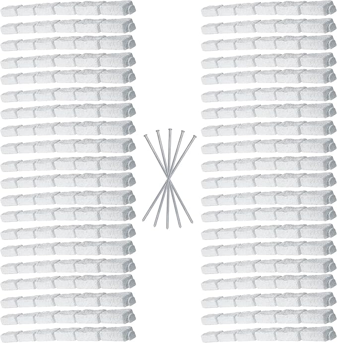 Beuta Landscape Edging | Garden Edging Border | Faux Stone Bricks for Lawn edging, Flower beds, Pathways & Yard Edging– 40 Packs | Each Section Has 6 Bricks 48"L x 4"W x 2.25"H | 120 Spikes |Limewash