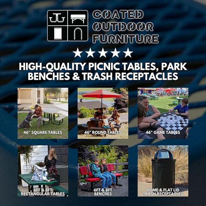 Heavy-Duty Portable ADA-Compliant Outdoor Picnic Table, Punched Steel Patio Dining Furniture Made in America (8ft Rectangular, Both-Side Handicap, Textured Copper)