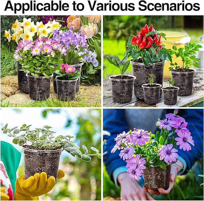 Bonviee Clear Nursery Pots for Plants, 6.7/5/4/3.5 Inch Reinforced Clear Nursery Pots with Drainage Hole, 36 Packs Transparent Plastic Plant Pot Seedling Planter Seed Starter Flower