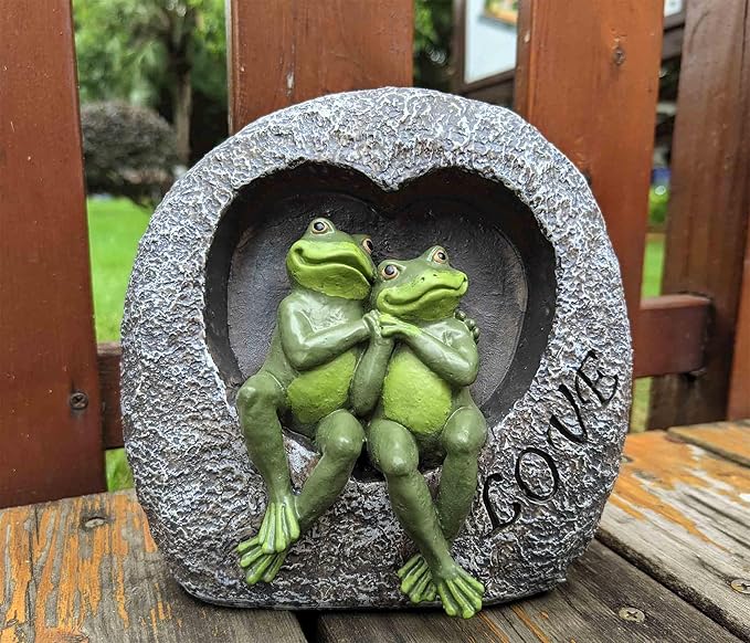 Artisan Flair Lover Frog Statues for Garden - Resin Frogs Couple Figurines Romantic - Yard Animal Decor Frog Stuff Outdoor Lawn Ornament, Green, 7.09 X 4.33 X 7.09 Inches, AF15813