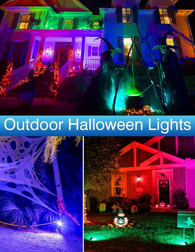 RGB Spotlights Outdoor, LED Color Changing Landscape Lights, Waterproof Spotlight with US Plug for Yard Garden Tree Path House Halloween Christmas Decoration (2 Pack)
