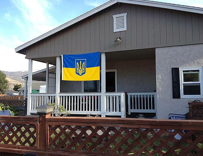 Double Sided Ukraine Trident Flag 3x5FT Ukrainian Coat of Arms National Polyester Banner With 2 Grommets Fade Resistant Vivid Color For Patriotic Festival Events Party Decoration