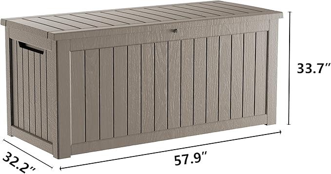 270 Gallon Lockable Resin Deck Box, Waterproof & UV-Resistant Outdoor Storage Box for Outdoor Cushion Storage, Garden Tools & Pool Accessories Storage, Gray