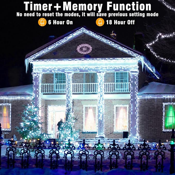 66ft 200 LED Christmas String Lights Indoor Outdoor - White Christmas Lights Outdoor Clear Wire Waterproof, 8 Modes Connectable Fairy String Lights Plug in for Bedroom Room Wedding Decorations