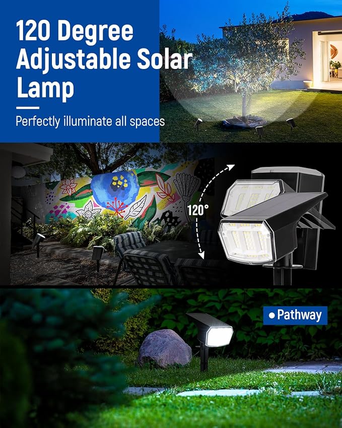 Solar Spot Lights Outdoor Waterproof 10 Pack IP65, 63 LED 3 Lighting Modes Spotlights for Yard Garden House Garage Pathway