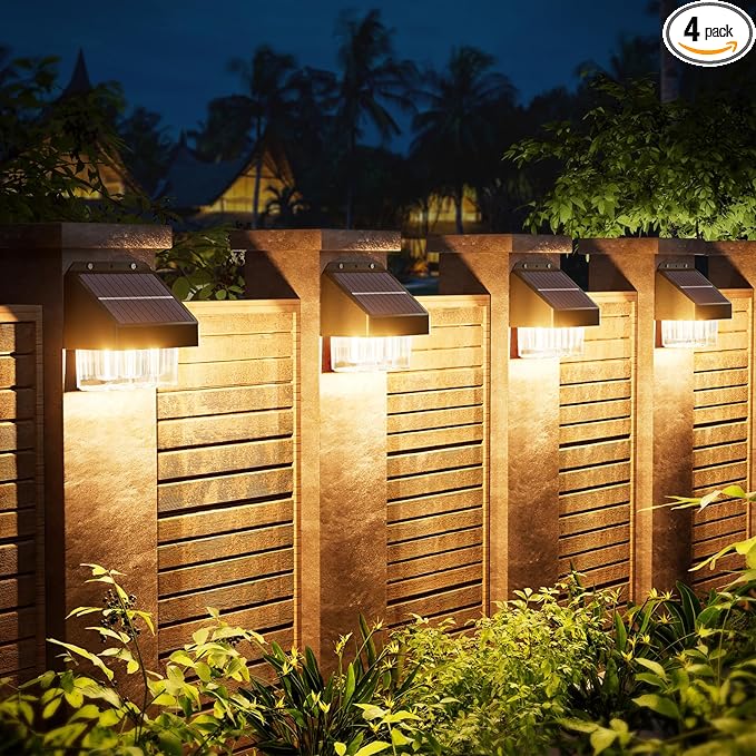 AOSEA Solar Fence Lights Waterproof, Deck Lights Solar Powered with Tungsten Bulbs, Solar Outdoor Lights for Garden Decor, Yard, Patio, Fence, 4 Pack (Warm White), Black, WL-L-003B-4PACK-24