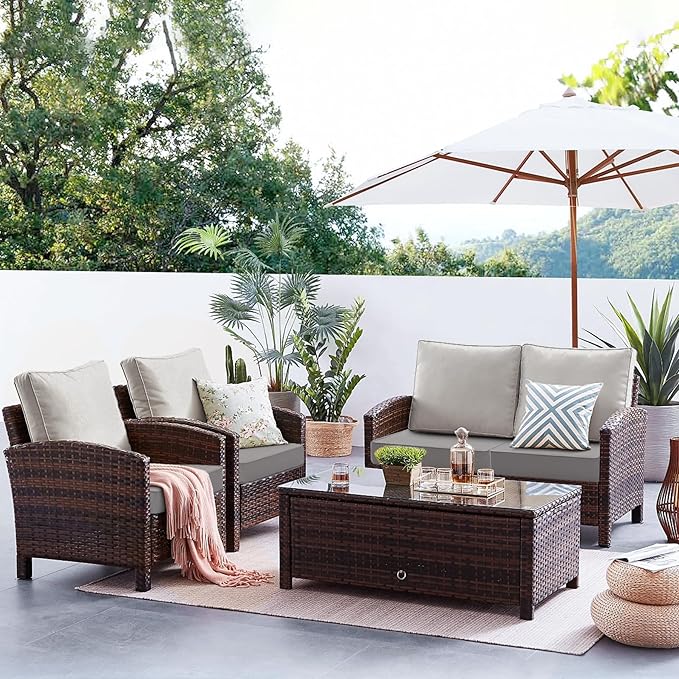 Favoyard Patio Chair Cushions 24 x 24 x 4 Inch Waterproof Outdoor Seat Cushions for Patio Furniture 3-Year Color Fastness Garden Sofa Couch Chair Pads with Handle & Adjustable Straps Set of 2, Grey
