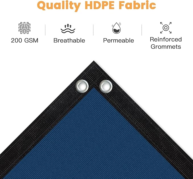 VICLLAX Shade Fabric Sun Shade Cloth with Every 2 FT Grommets for Patio Garden Pergola Cover Canopy 11x23 FT, Dark Blue
