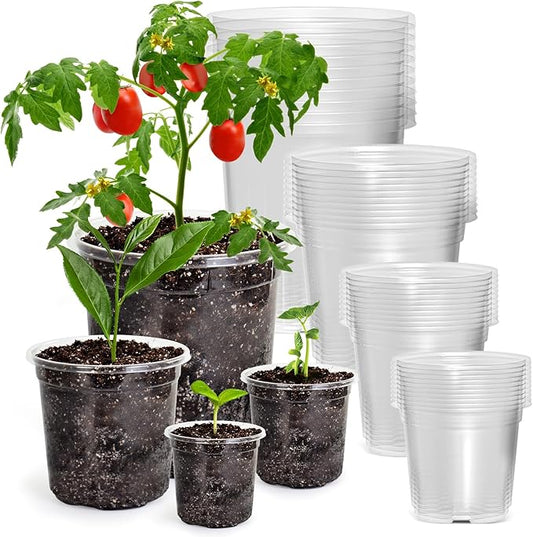 36 Packs 6.7/5/4/3.5 Inch Reinforced Clear Nursery Pots with Drainage Hole, Transparent Variety Pack Plastic Plant Pot Seedling Planter Seed Starter Flower