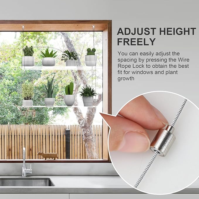 2-Tier Hanging Clear Plant Shelves for Windows, Acrylic Window Wall Plant Stand Shelf for Kitchen Indoor Gardens, Flower, Succulents, Herb, Seedling Organization, and Pots Display, 16 Inch per Tier