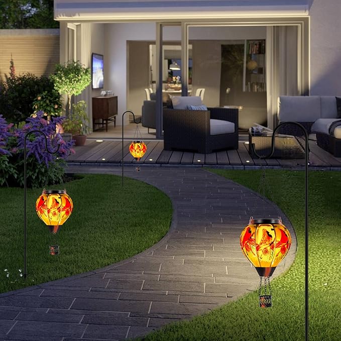 2 PCS Cardinal Solar Hot Air Balloon Lantern with Flame, Glass Balloon Lantern Outdoor Waterproof, Hanging Hot Air Balloon Solar Light, Cardinal Gifts for Mom Woman