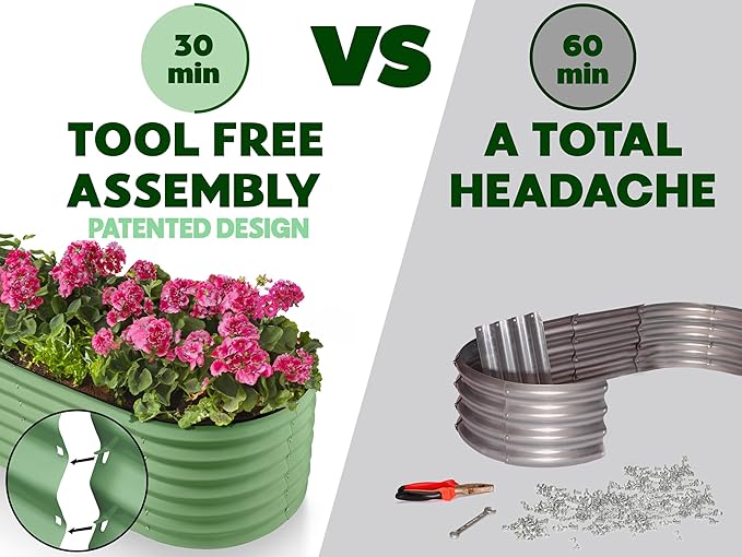 9-in-1 Galvanized Steel Raised Garden Bed // 8×2×1.5 ft Modular Planter for Gardening, Vegetables, Flowers // 18" Tall Metal Raised Garden Beds Outdoor (Light Green) // Patented Design Planter Box