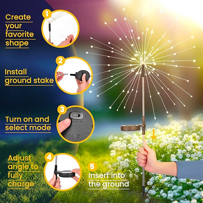 GIGALUMI Garden Outdoor Decor Lights 120LED 6Pack, Solar Garden Lights for Yard Outside Fairy Decorative,Solar Powered for Yard Pathway Flowerbed Planter Balcony Patio Decor（Multicolor）