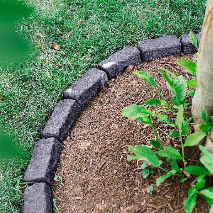 Beuta Landscape Edging | Garden Edging Border | Faux Stone Bricks for Lawn edging, Flower beds, Pathways & Yard Edging– 40 Packs | Each Section Has 6 Bricks 48"L x 4"W x 2.25"H | 120 Spikes |Charcoal