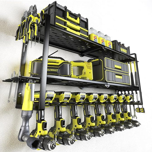 KAFAHOM Power Tool Organizer for Tool Storage, 8 Drill Holder Wall Mount, Tool Holder and Storage Rack for Garage Organization, Heavy Duty Metal Tool Shelf with Air tool/Screwdriver/Hammer Holder