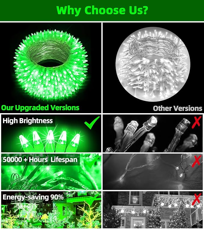 1500 LED Chrstmas String Lights, 492FT Super Long Christmas Lights with 8 Modes, Christmas Tree Lights with Timer Memory for Indoor Outdoor Tree Fence Garden Xmas Wedding Party Decor Green