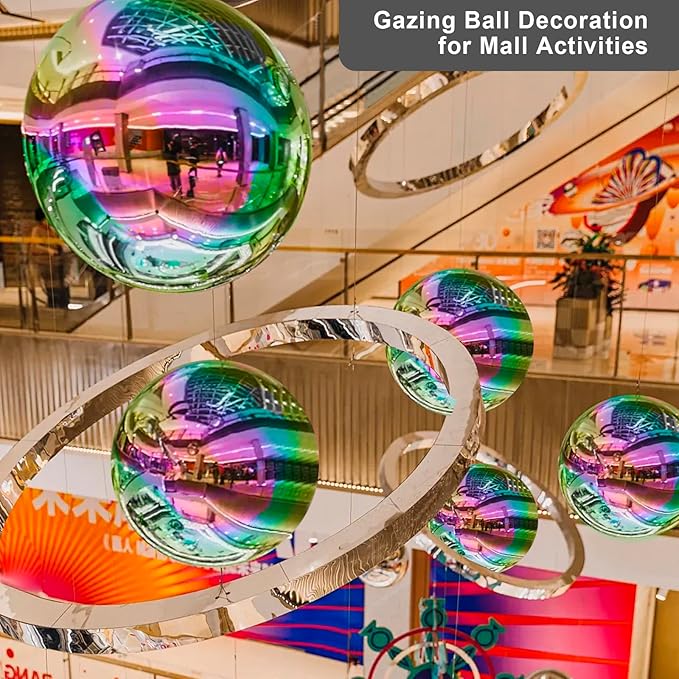 Nerien Gazing Ball, 2 Inch Stainless Steel Garden Mirror Globe, Polished Ornament Sphere, Hollow Floating Reflective Hemisphere, for Home Outdoor Pond Housewarming Swimming Decoration, Rainbow, 5pcs