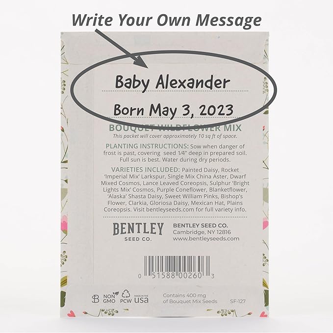 BENTLEY SEED CO. Oh Baby Seed Packets|Girl or Boy Baby Shower Favors for Guests | 25 Wildflower Seed Packets | Pre-Filled | Bouquet Wildflower Mix | Non-GMO Seeds | Gender Neutral | Eco-Friendly Gift