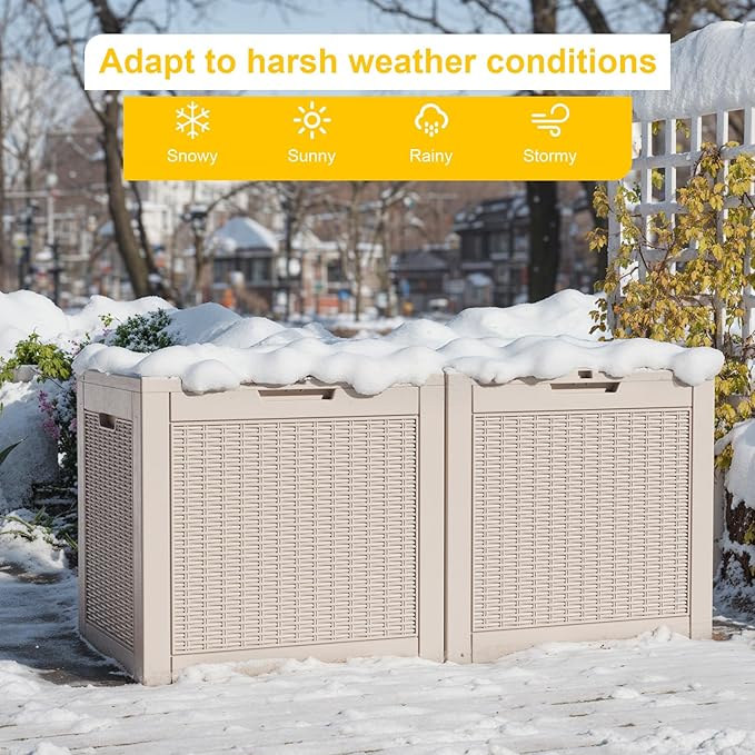 31 Gallon Waterproof Outdoor Storage Box,Resin Deck Box,Lockable Outside Storage Box Container for Patio Furniure,Garden,Pool Tools (31 Gallon,Grey)