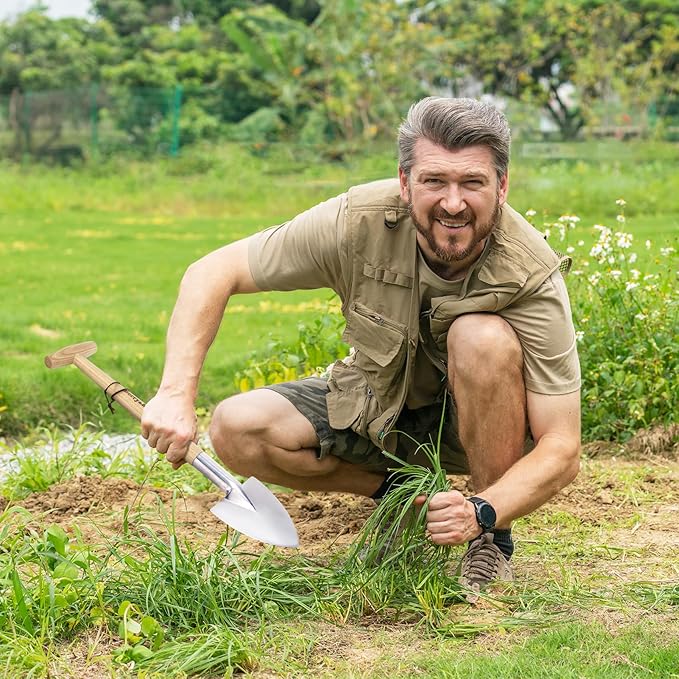 Berry&Bird Perennial Spade, 21.6''Long Trowel for Gardening Root Cutting Tool with Sharp Stainless Steel Blade, Wooden Handle Small Shovel Hand Edger Garden Tool for Planting, Digging & Transplanting