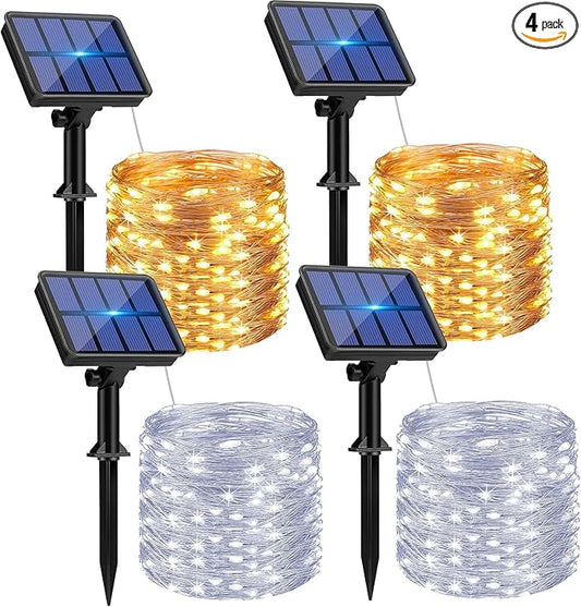 4 Pack Solar String Lights Outdoor - 320LED 132FT Solar Fairy Lights Outside Waterproof 8 Modes, Copper Wire Solar Powered Twinkling Lights for Tree Garden Patio Christmas Wedding Party Decorations