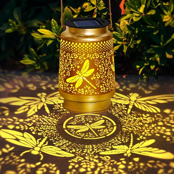 2 Pack Solar Lanterns Outdoor Waterproof,Dragonfly Solar Lights Garden Decor Gifts for Mom Women Grandma Decoration Outside for Yard, Patio,Backyard,Porch
