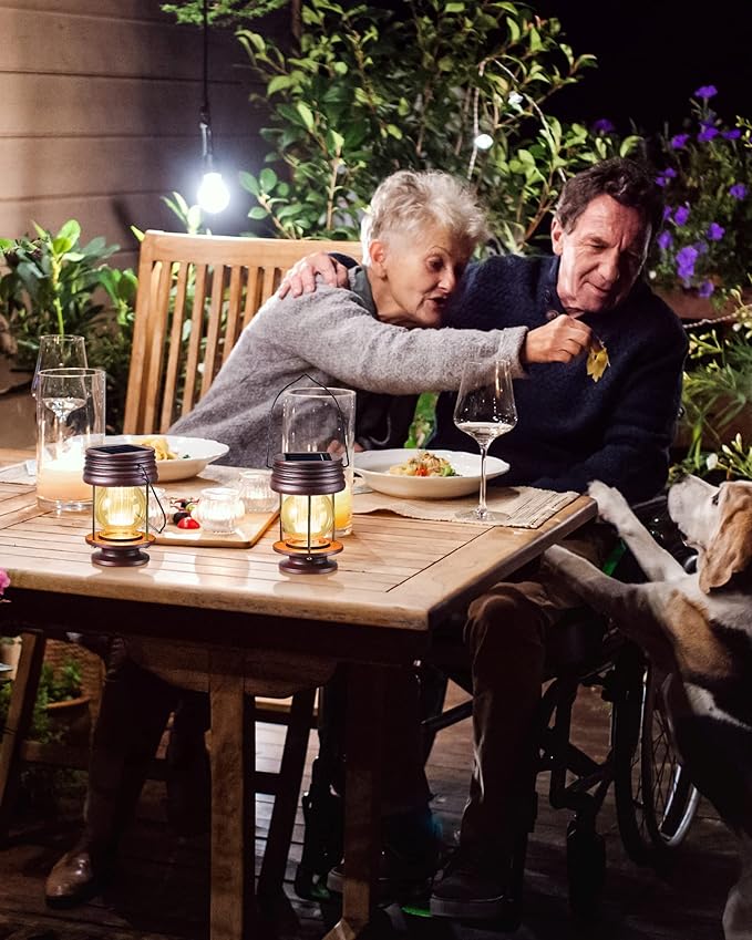 4 Pack Hanging Solar Lanterns Waterproof Lights Powered Led Decorative Landscape Light Table Lamp with Design for Patio, Garden, Yard, and Pathway Decor, Warm