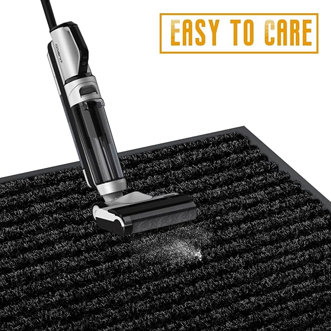 fani Heavy Duty Large Outdoor Indoor Entrance Black Doormat Waterproof Low Profile Entrance Rug Front Door Mat Patio Anti-Skid Rubber Back, 23x72 inch (Black)