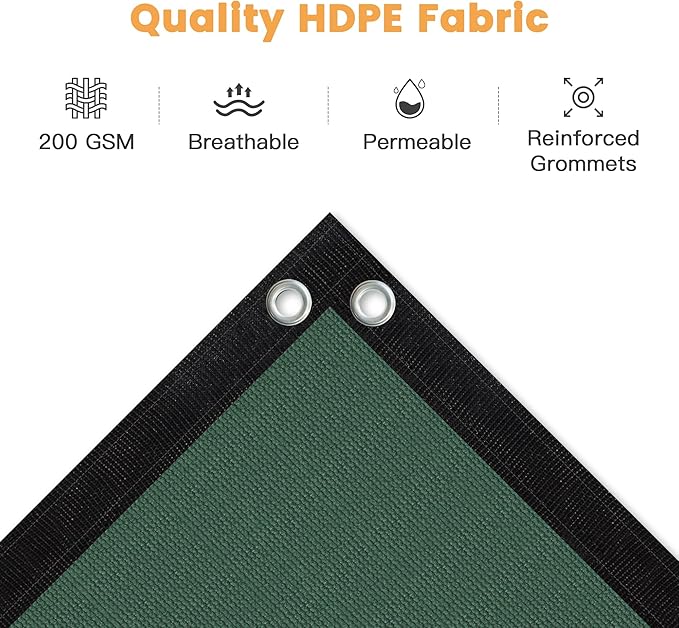 VICLLAX Shade Fabric Sun Shade Cloth with Every 2 FT Grommets for Patio Garden Pergola Cover Canopy 6x10 FT, Dark Green