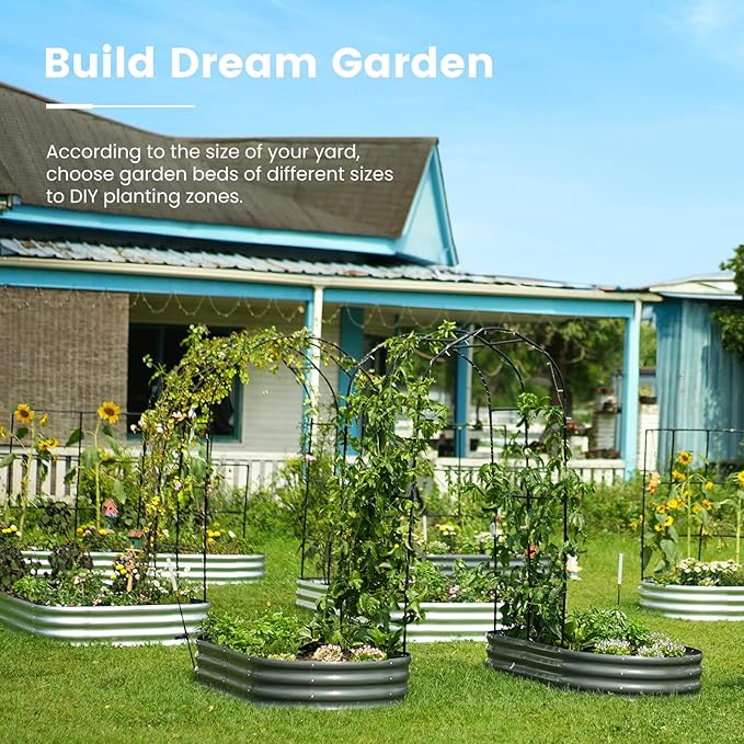 KING BIRD Raised Garden Bed with Wall Trellis Galvanized Planter Garden Box Outdoor for Gardening, Climbing Vegetables, Flowers 5.9x2.95x0.98 Ft, Silver