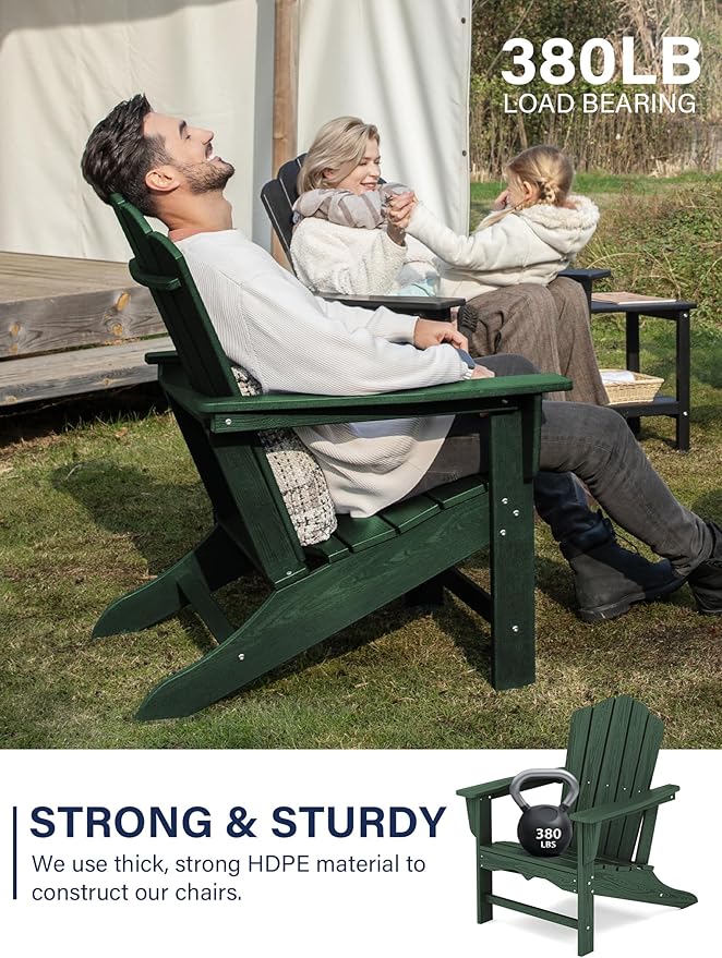 KINGYES HDPE Adirondack Chair Set of 8, Classic All-Weather Adirondack Chair, Green