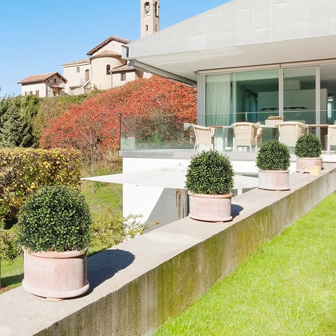 27“ Realistic Artificial Boxwood Topiary Trees Set of 2, Faux Boxwood Plants Outdoor UV-Resistant, No Maintenance Curb Appeal Fake Evergreen Bushes & Shrubs for Front Porch Outside Planter Decor